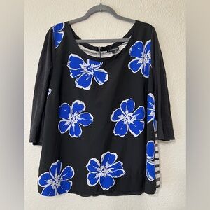 LANE BRYANT Black & Blue Floral and Striped Top Zipper Back Size 18